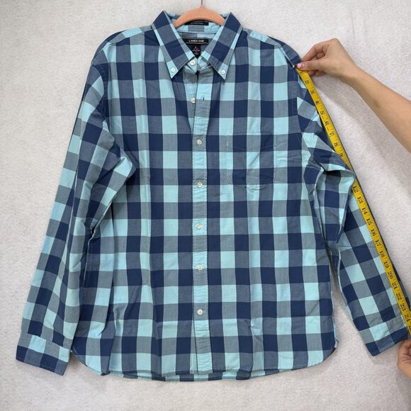 Lands' End Shirt Mens Large Blue Navy Sail Rigger Oxford Plaid Button Down - Picture 4 of 11